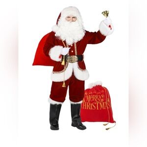 Santa Claus Costume for Men, 11pcs Deluxe Professional Christmas Suit—Small Siz